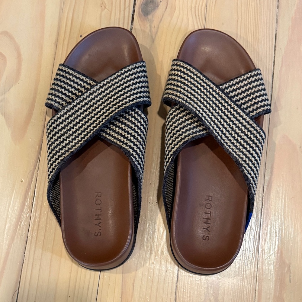 Rothy's Black and Tan Woven Slides